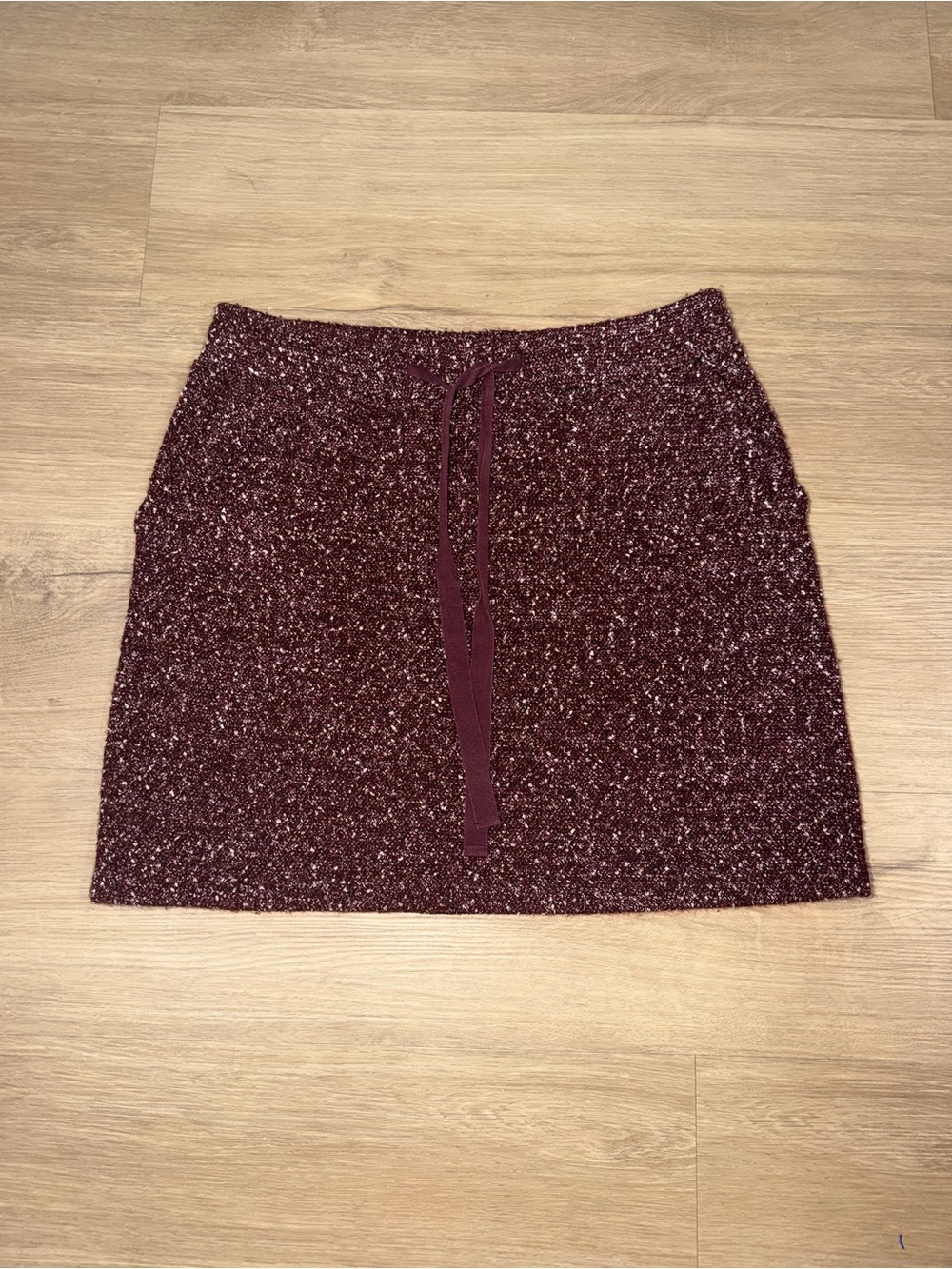LOFT Marled Burgundy Mini Skirt with Drawstring